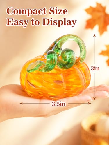 Bright Orange 3.5-Inch Handmade Blown Glass Pumpkin for Fall Home Decor