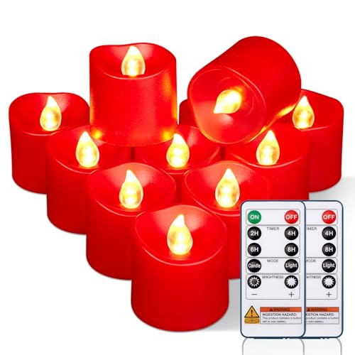 Red Flameless LED Votive Candles with Timer & Remote - 24 Pack, Homemory Variation