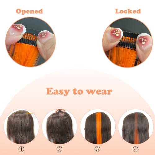 22 Inch Clip-In Hair Extensions - 12 Pieces Orange Synthetic Straight Hair Accessory