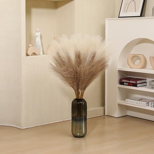 Artificial Pampas Grass Stems - 9 Pack, 38 Inch Long Fluffy Faux Decor Beige & Taupe