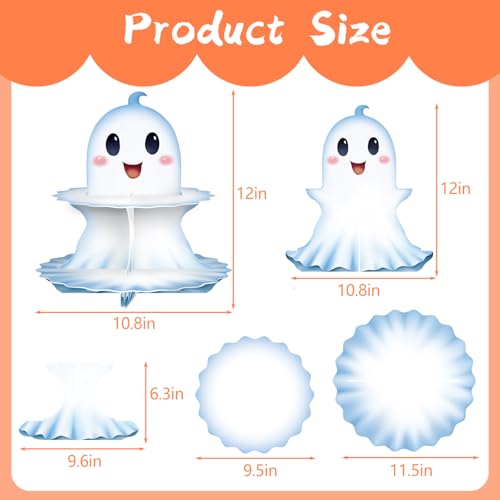 Halloween Ghost Cupcake Stand 2-Piece Set White Paper Dessert Tower