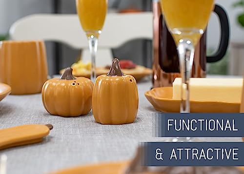 Mini Pumpkin Shaped Salt and Pepper Shakers - Orange, 3 Inch Ceramic Fall Decor Set of 2