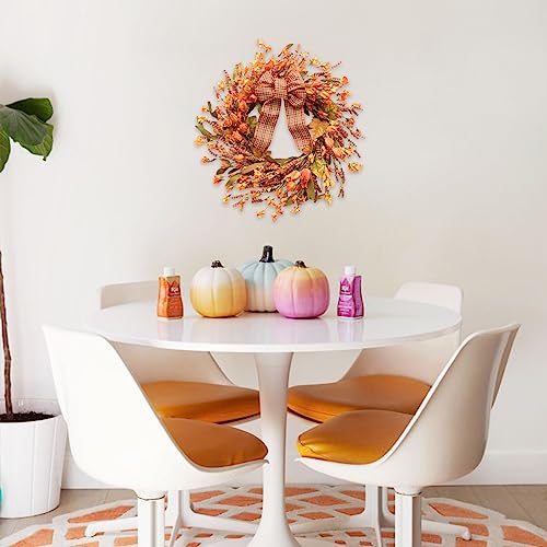 Idyllic 18 Inch Artificial Fall Wreath with Berries & Leaves - Autumn Thanksgiving Decor