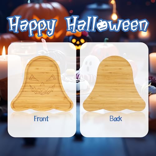 Ghost-Shaped Bamboo Serving Tray - Halloween Party Snack Platter, 10 Inch, Variation: Ghost