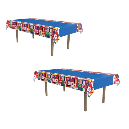 International Flag Table Cover Set - 2 Pack 54 x 108 Inches Multicultural Party Decorations