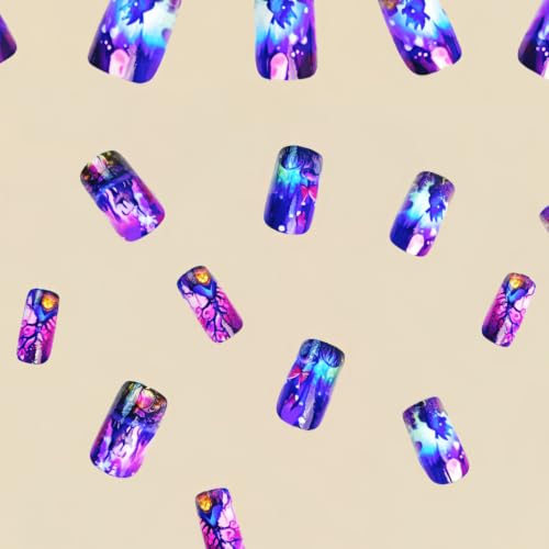 Halloween Short Square Press-On Nails with Witch & Forest Design - Style26