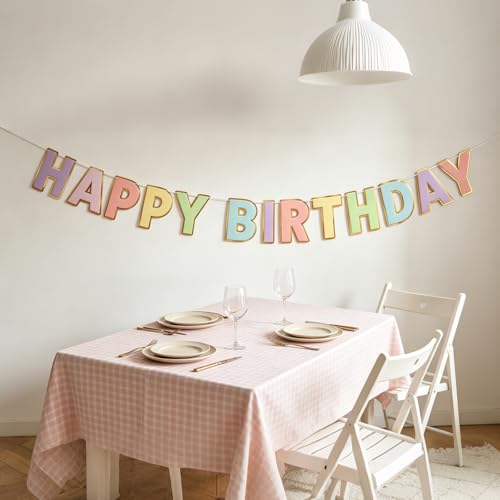 Macaron Happy Birthday Banner - Large Rainbow Alphabet Bunting, Pre-Strung