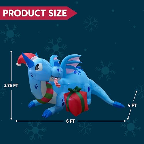 6FT Christmas Inflatable Dragon Outdoor Decoration with LEDs Yard Garden
