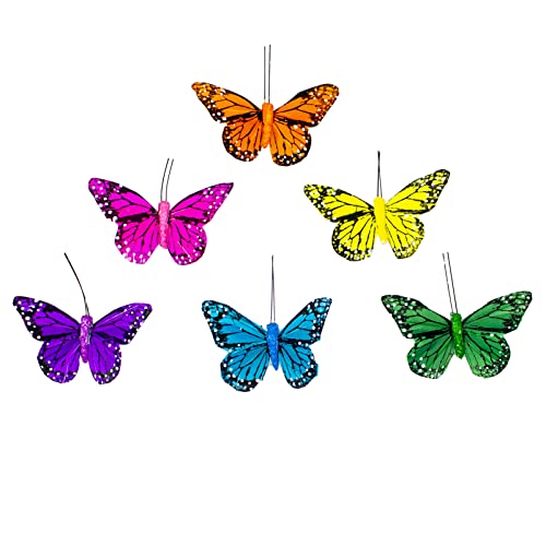 Feather Butterfly Decorations Set of 12 - 3 Inch Monarch Butterfly Decor - D Variation