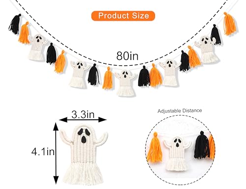 Halloween Ghosts Garland - Macrame Halloween Party Decor, Tassel Banner, Home & Yard Decoration