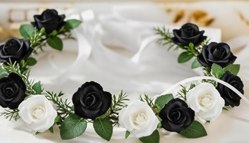 Artificial Black Roses Foam Flowers - 16 Pcs, DIY Floral Decor, Adjustable Stems, Gift Set