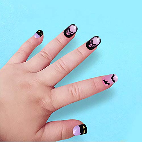 Kids Halloween Press-On Nails Set - 120pcs Glitter Rainbow Short Fake Nails with Variations