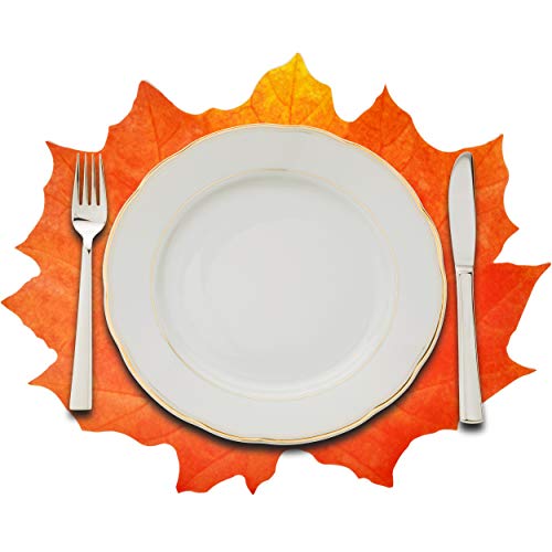 Fall Leaf Place Mats - 48 Orange Maple Disposable Table Decor for Thanksgiving
