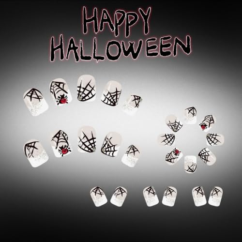 Halloween Press On Nails - White French Tip Square Fake Nails Style-29