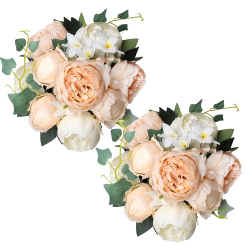 Artificial Peony Flowers Bouquet - Champagne Cream, 2 Pack, Realistic Silk Blooms for Wedding & Home Decor - Variation of THIS listing