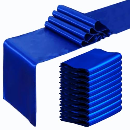 10 Pack Royal Blue Satin Table Runners 12x108 Inches for Weddings & Parties