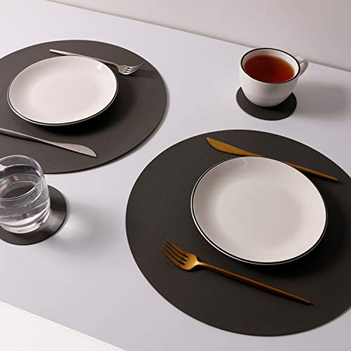 Gray Wipeable Leather Placemats and Coasters Set of 4 Waterproof Heat-Resistant