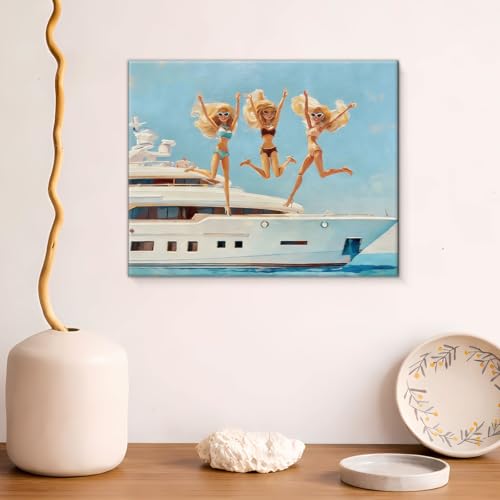 Women Yacht Coastal Canvas Wall Art - Trendy Cruise Party Decor - Doll Variation