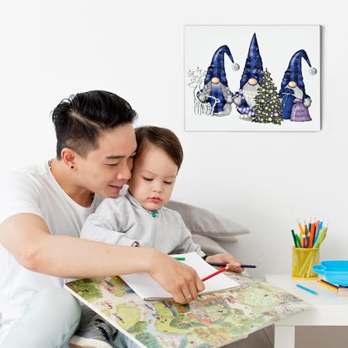 BearCake Christmas Wall Decor - Blue Buffalo Gnomes Wall Art with Santa Hat Variation