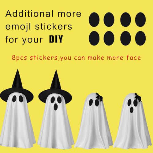 2-Pack Indoor Light-Up Ghost Halloween Decorations with Witch Hats - Spooky & Cute
