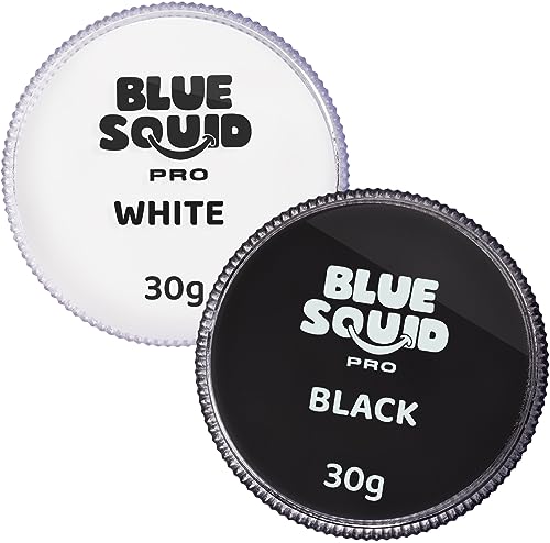Blue Squid Water Based Face & Body Paint Set - Classic Black & White 30g - Kids & Adults Costume, Halloween, Cosplay