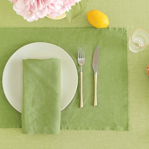 Linen Placemats Set of 4 - 14x19 Inch Natural Lime Green Rustic Table Mats
