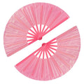 Large Folding Hand Fan Pink Glitter Party Festival Rave Concert Halloween - Light Pink