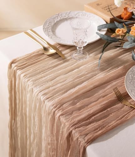 Vitalizart Cheesecloth Table Runner Light Nude Beige 10ft Boho Rustic Decor