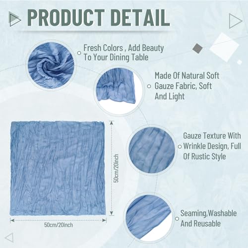 50 Pack Dusty Blue Cheesecloth Napkins 20x20 Inch Rustic Table Decor Set of 50