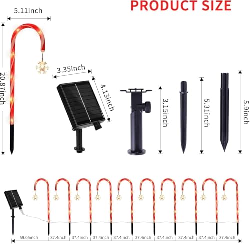 Solar Candy Cane Pathway Lights Set - 20 Warm White Outdoor Christmas Yard Decor - Variation of 20 Pack - Warm White