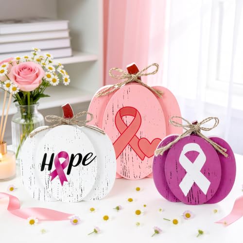Breast Cancer Awareness Pink Pumpkin Table Centerpieces - Pack of 3