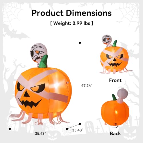 Halloween Inflatable Mummy & Pumpkin Duo with LEDs - 4FT Outdoor Yard Decor - Horror Pumpkin Variation