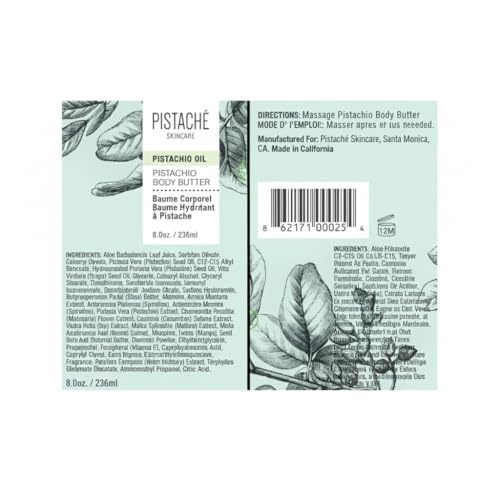 Pistaché Skincare Pistachio Oil Whipped Body Butter Cream | Rich Moisturizer for Dry Skin with Vitamin E & Antioxidant Protection | The Boyfriend Body Butter, 8 oz
