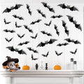 100Pcs Halloween 3D Bat Wall Decorations with Glow Eyes - Spooky Black Stickers for Indoor Decor