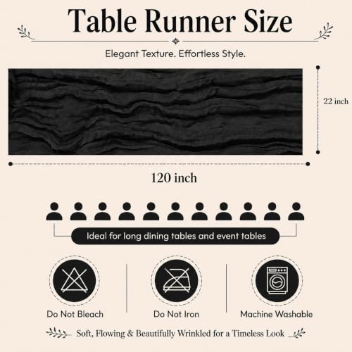 Black Cheesecloth Table Runner 6 Pack - 22 x 120 Inch, Elegant Rustic Decor