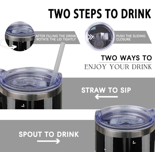 Halloween Bat Tumbler 40 oz Stainless Steel Reusable Drink Cup with Lid & Straw - Black White Gray