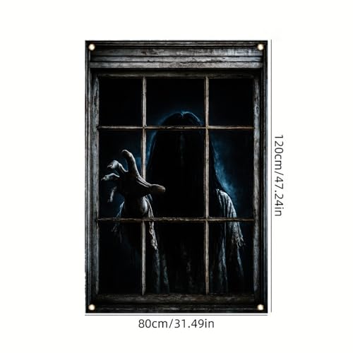 Halloween Window Cover Ghost Girl Horror Decal - Haunted House Outdoor Indoor Decoration 47x31 Inch