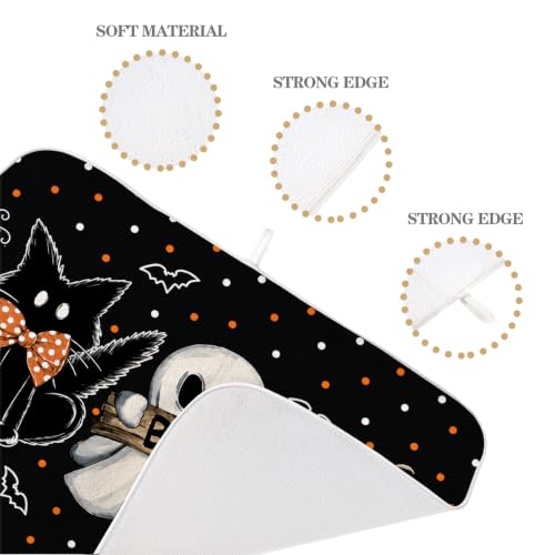 Halloween Dish Drying Mat 18x24 Inch Ghost Pumpkin Cat Bats Polka Dot for Kitchen & Dining - Fall Decor