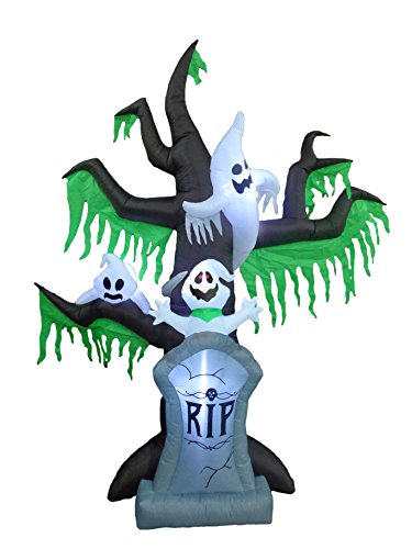 9 Ft Tall Halloween Inflatable Grave Scene with Skeletons and Ghosts - Self-Inflating Decoration