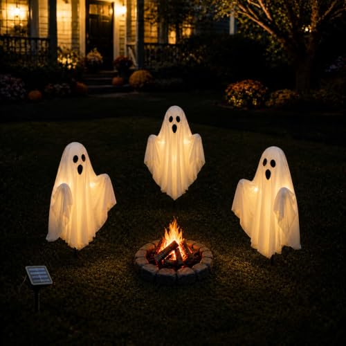 Outdoor Solar Ghost Lights 3-Pack - Halloween Pathway Yard Decor