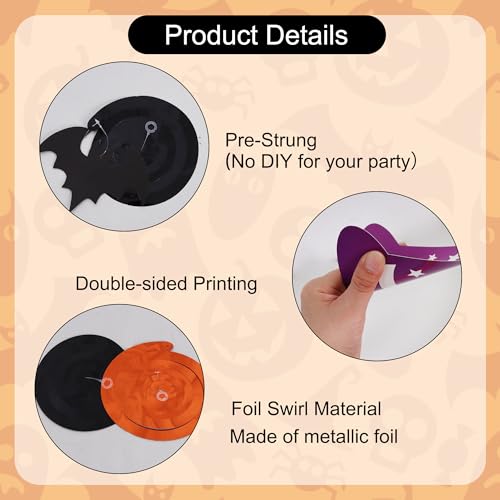 Halloween Hanging Swirls Decorations - 30PCS Ghost Spider Witch Pumpkin Bats in Black Orange Purple