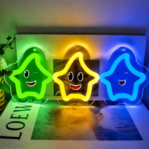 Colorful Stars Neon Sign Gaming LED Wall Decor - Kids Room & Party - Variation of Coloful Sanxing