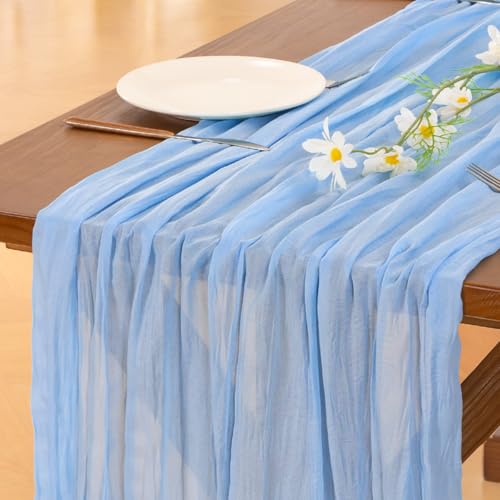 Blue Cheesecloth Table Runner 10ft Set of 6 Fall Boho Wedding Decor