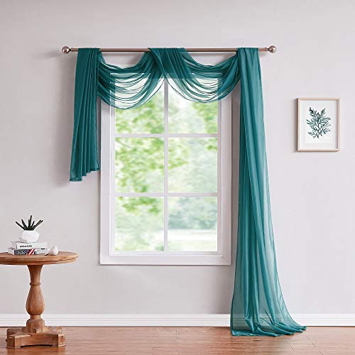 Teal Sheer Window Scarf Valance 55 x 360 for Elegant Home Decor - Grey Teal Variation