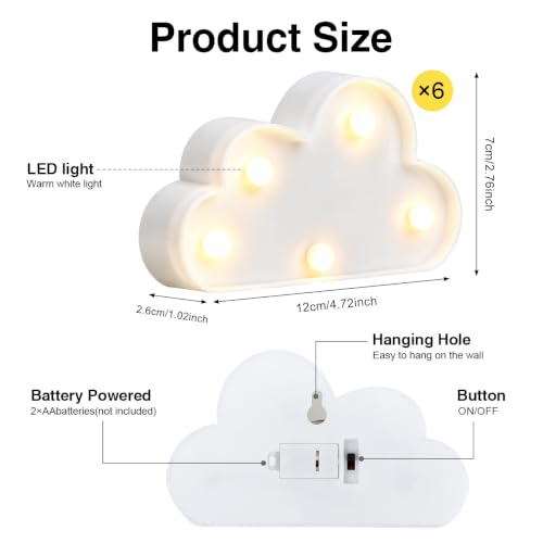 6 Pcs LED Cloud Night Lights - Cloud-Shaped Wall Hangable Lamps - Warm White