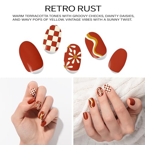 Adora Couture Retro Rust Gel Nail Strips Set - Semi Cured UV Nail Wraps, Manicure Kit with Prep & File