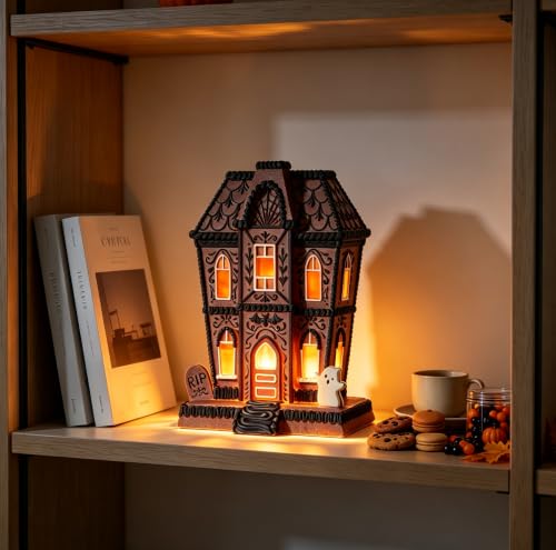 Brown Lighted Haunted House - 12 Inch Halloween Village Decoration