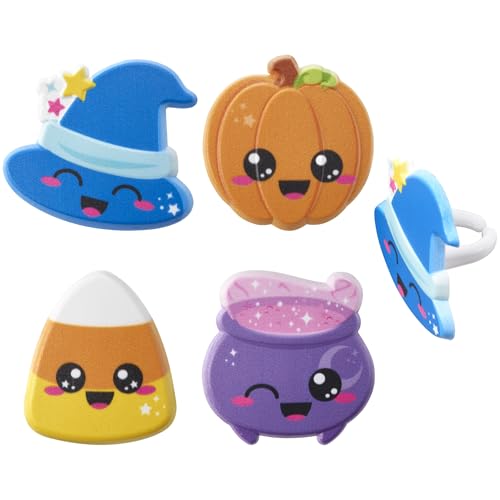 Halloween Cupcake Toppers 24 Pack - Witches Hat, Cauldrons, Pumpkins & More