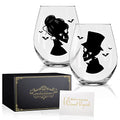 Skull Couple Wine Glasses Set of 2 - Halloween Gothic Gift Box