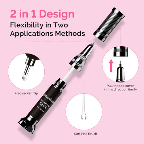Rhinestone Nail Glue with Brush & Precision Gel - 8ml x 2 Set for Gems & Charms